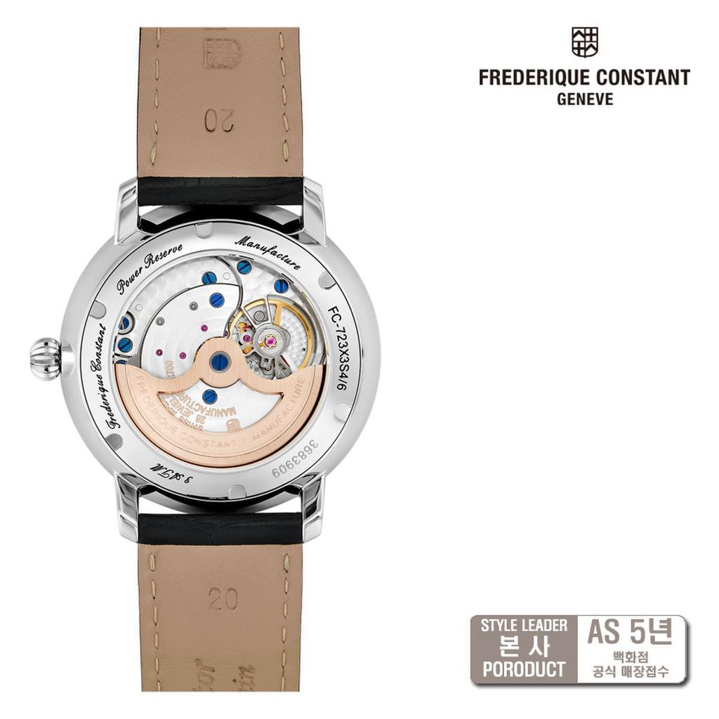 Frederique Constant Тонкий Производство Запас хода 40 мм Серебристый циферблат Черный кожаный ремешок Автоматические Мужские часы (FC-723WR3S6)