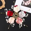 Women Men Charm Gift Pearl Beaded Bride Groom Rose Flower Corsage Brooch Wedding Boutonniere
