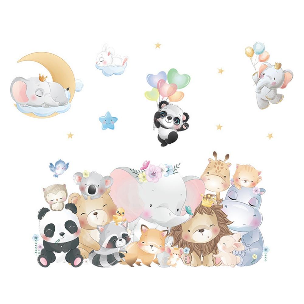 Наклейка на стену с изображением лесного животного, украшение дома, кролик, медведь, воздушный шар, съемные наклейки на стены для детской комнаты, детской комнаты
