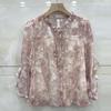Spring Floral Chiffon Shirt Women Loose Fit Fashion Slimming Printed Lace Collar Blouse