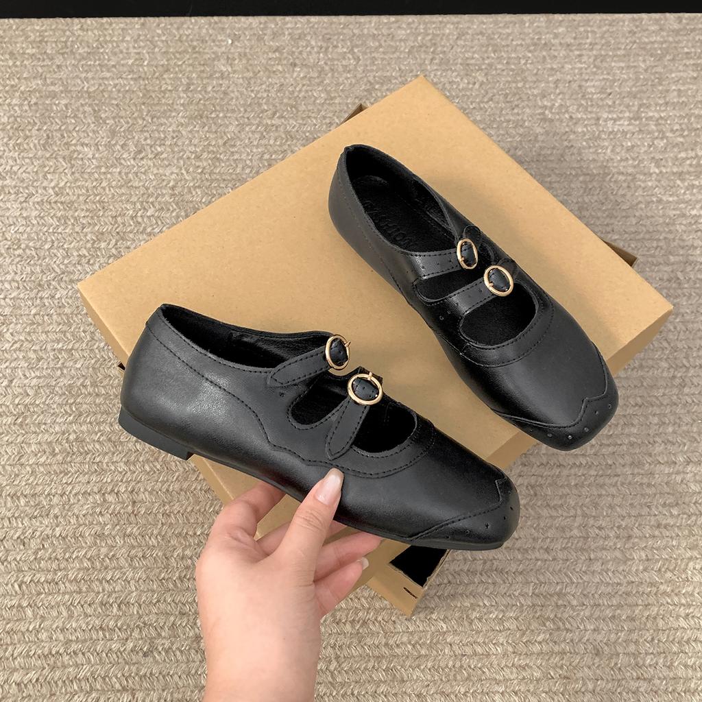 Queen Fan Retro Black French Flat-bottomed Shallow Mouth Single Shoes Women's 2025 New Autumn Soft-soled Mary Jane Shoes