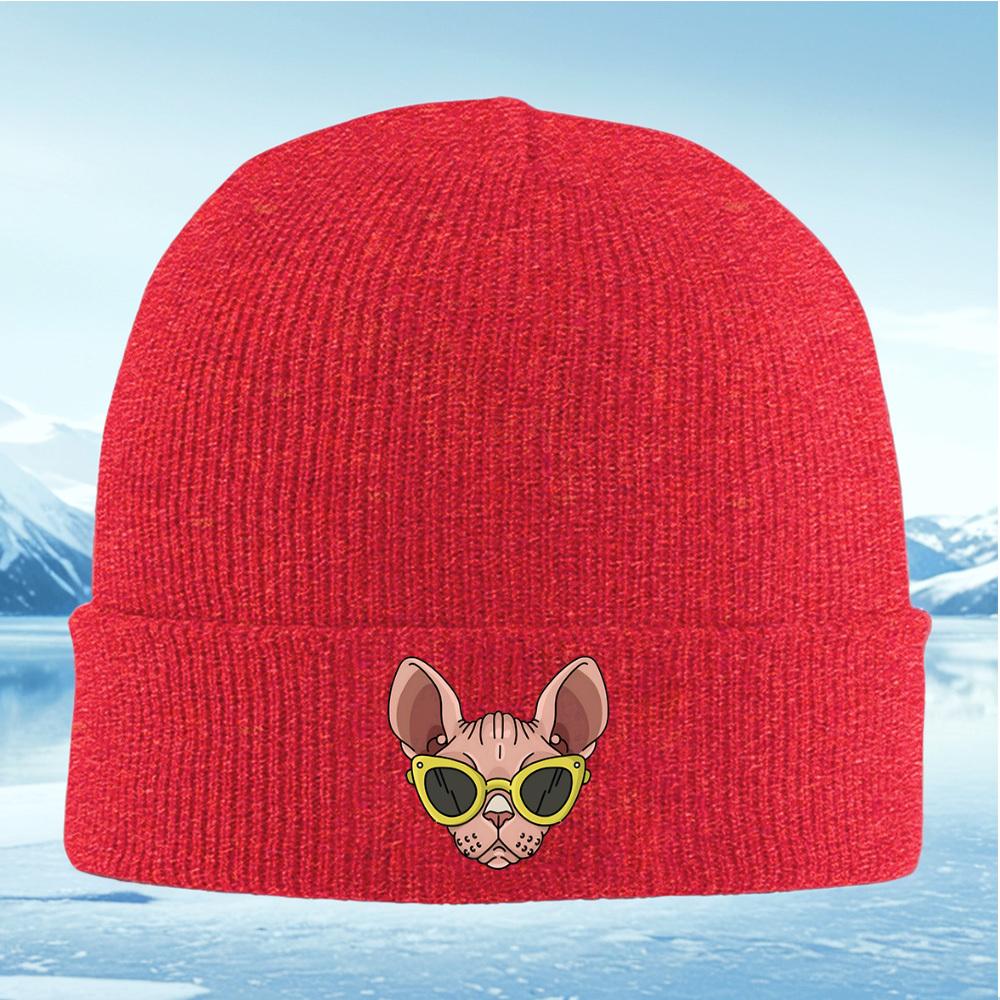Cat in yellow sunglasses Men Women Unisex Knitted Hat Beanie Pullover Cap Winter Thermal Warm Christmas Outdoor Cycling Hiking