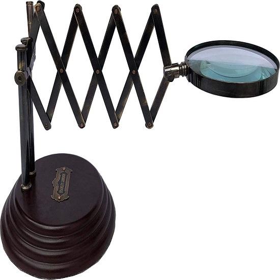 Desktop Vintage Style Desk Top Channer Magnifier Nautical Brass Magnifying Glass High Class Lens Adjustable Magnifying Stand Lamp On MDF Stand