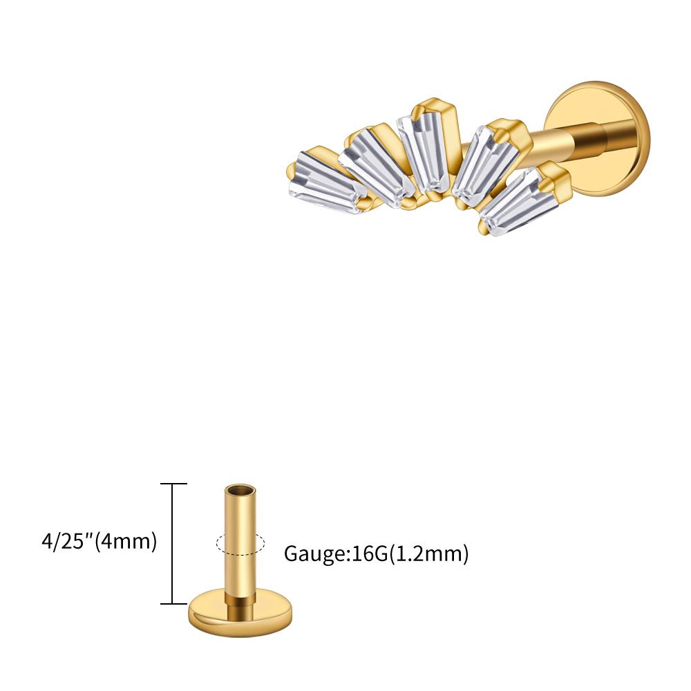 Правый Большой ASTM F136 Титан 16G Багет Кластерный Цирконий Лабрет Штифт Трапеция Хрящ Уха Мочка Уха Пирсинг