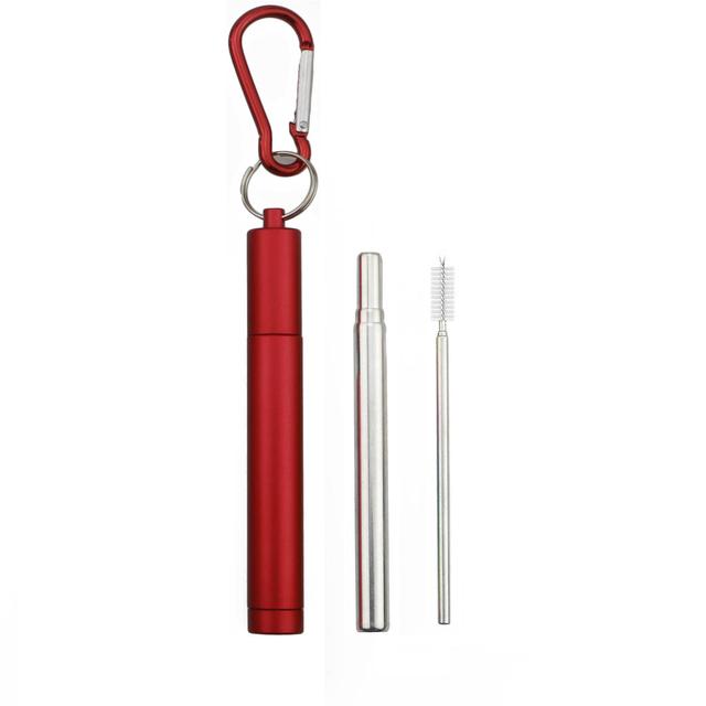 Reusable Stainless Steel Metal Telescopic Straw Collapsible Portable Travel Drinking Folding Straw Set with Cleaning Brush Case