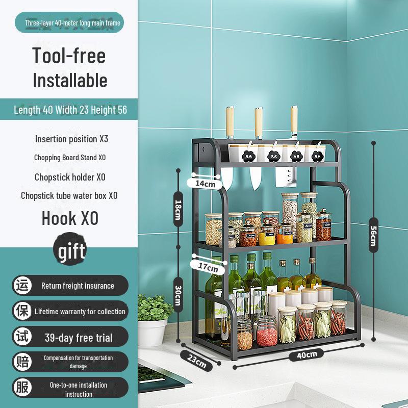 Multi-function Kitchen Countertop Rack for Seasoning, Utensils, and Knives