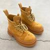Fashion Yellow Chunky Platform Boots Women Fiber Leather Luxury Design Shoes for Women Thick Bottom Heightening Retro Ankle Boots Botas
