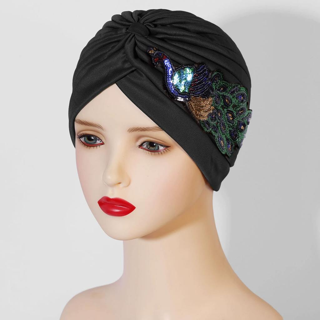 Multi-color Selection of Popular Sequined Peacock Accessories Indian Hats, Pleated Turban Hats, Ethnic Cloth Hats, Headdress Hat