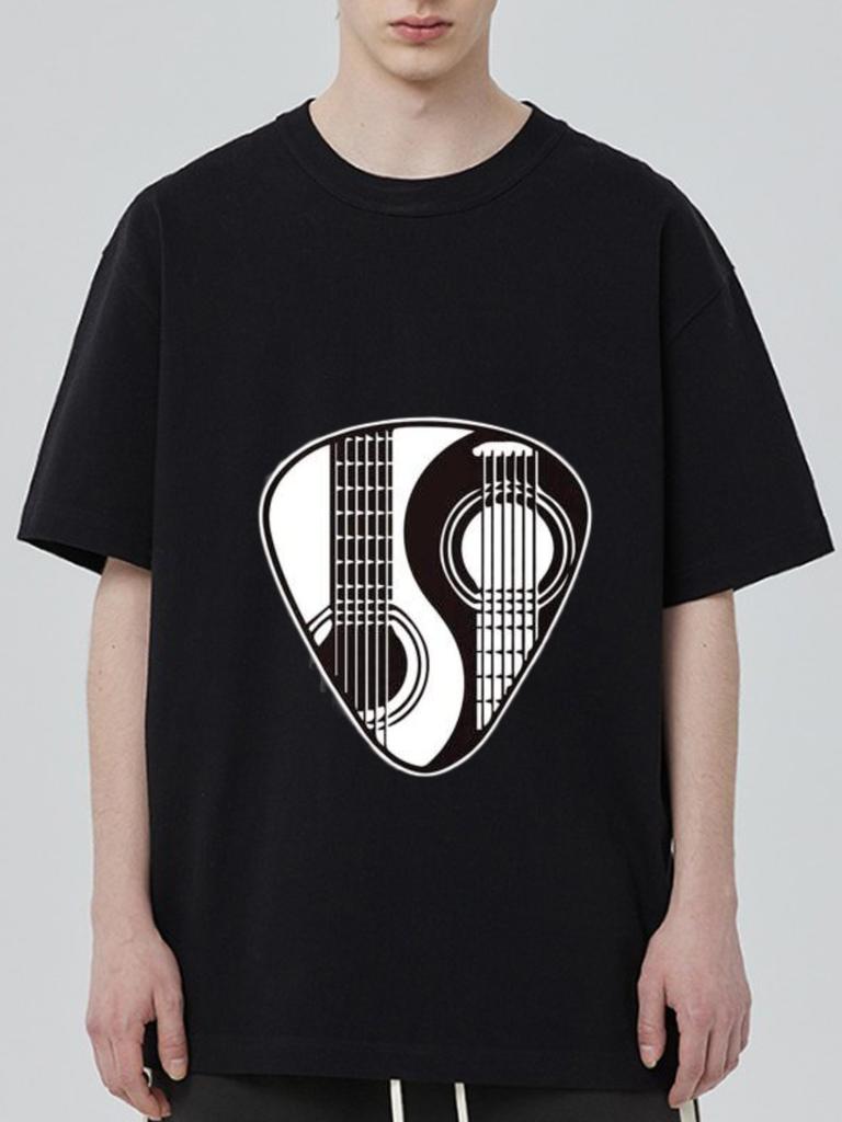 Черная футболка с дизайном медиатора, вдохновленная музыкой, повседневная одежда для мужчин и женщин, уличная мода, эффектный топ