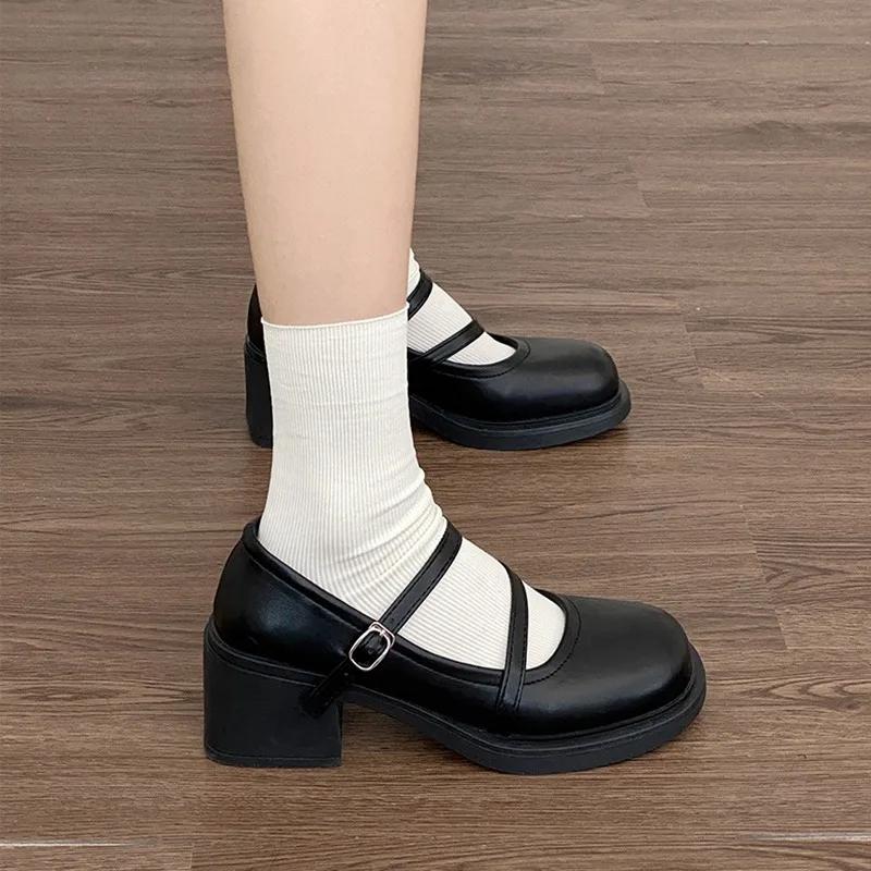 Женские мокасины в стиле ретро, черные туфли Мэри Джейн, женские туфли на толстом каблуке с пряжкой на ремне, туфли в стиле Лолиты в стиле колледжа, туфли-лодочки в стиле косплея JK Uniform