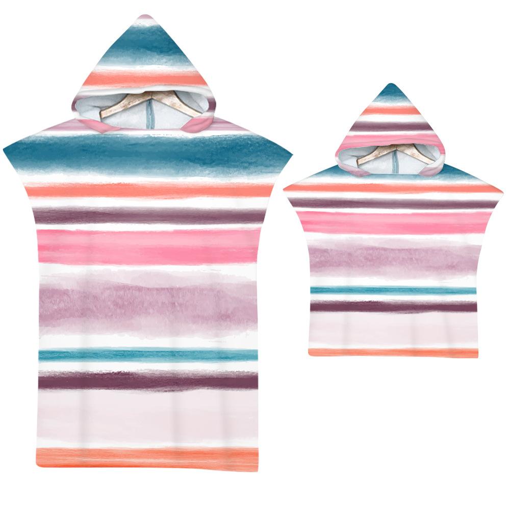 Stripe Hooded Cloak Pink Quick Dry Large Beach Bath Towel Microfiber Wetsuit Adult Child Parent-Child Changing Poncho Bathrobe