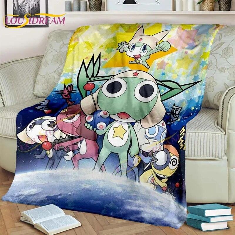 3D Cartoon Keroro Blanket Cute Frog Blanket Soft Lightweight Flannel Blanket for Living Room Bedroom Sofa Travel Camping Blanket
