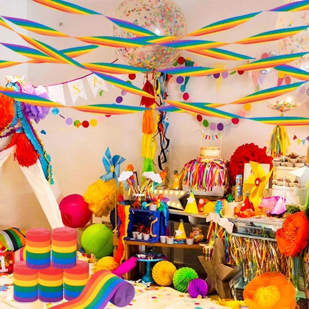 10Rolls DIY Decoration Rainbow Crepe Paper Vibrant Colors Crepe Paper Streamers Gift Wrapping