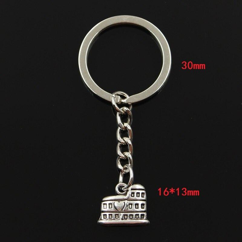 Fashion 30mm Key Ring Metal Key Chain Keychain Jewelry Antique Plated Roman Colosseum Rome Italy 16x13mm Pendant