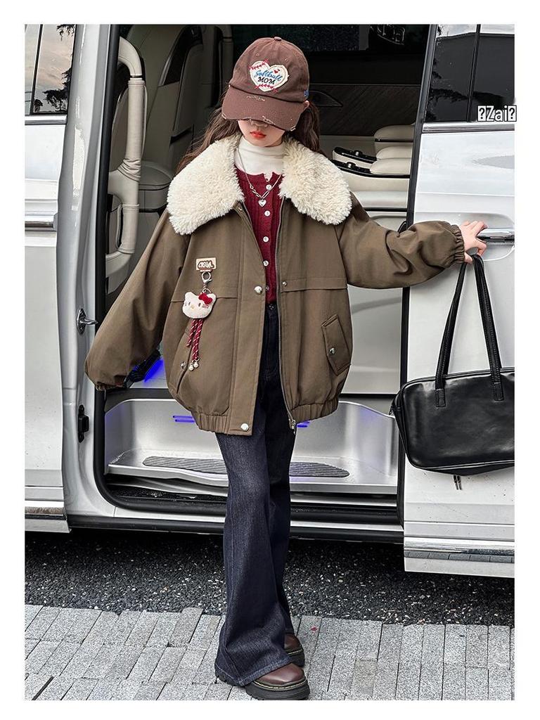 Девичье стеганое пальто - 2025 Осень/Зима Модная утолщенная хлопковая куртка для больших детей