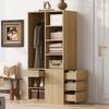 Wardrobe 70 × 50 × 170 Cm, with Multiple Drawers, Multi-tier Shelves, Generous Storage Space, Large Clothes Rail, Wardrobe for One Person, Wood Color
