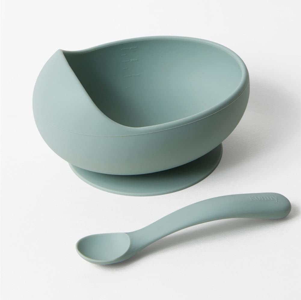 Konny Silicone Bowl Spoon Set Boiling Water Dishwasher and Microwave Platinum Silicone Tableware Set with Suction Mealtime Weaning Baby Special Konny