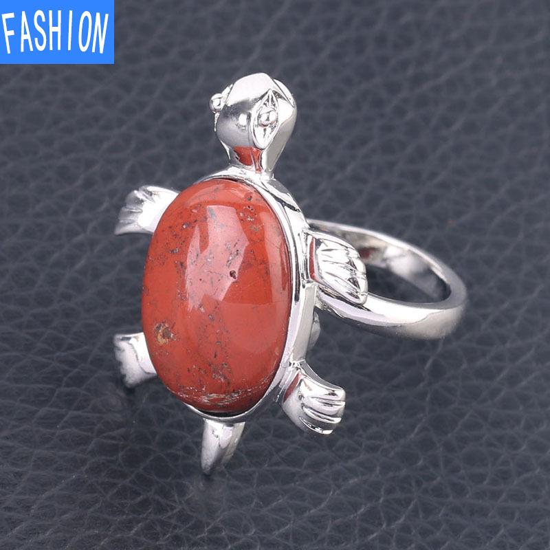 Симпатичное кольцо с натуральным кристаллом и черепахой, регулируемое открывающееся кольцо для женщин