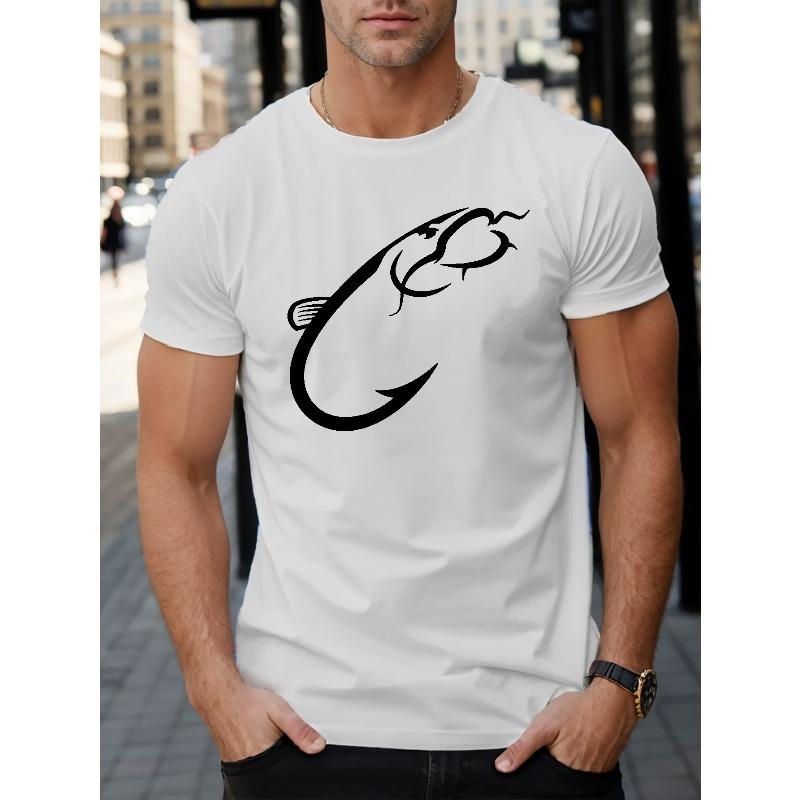 Мужская футболка с графическим принтом "Крючок для сома" - Короткий рукав, Круглый вырез, Летний повседневный топ