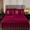Luxury Solid Color Crystal Velvet Quilted Bedspread King Queen Size Lace Soft Coral Fleece Bed Skirt Not Including Pillowcase