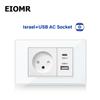 EIOMR Израиль Настенная розетка с быстрой зарядкой USB Type C, 118 мм * 75 мм, Белое закаленное стекло, Спутниковое ТВ, Телефон, Электрические розетки для дома, Израиль