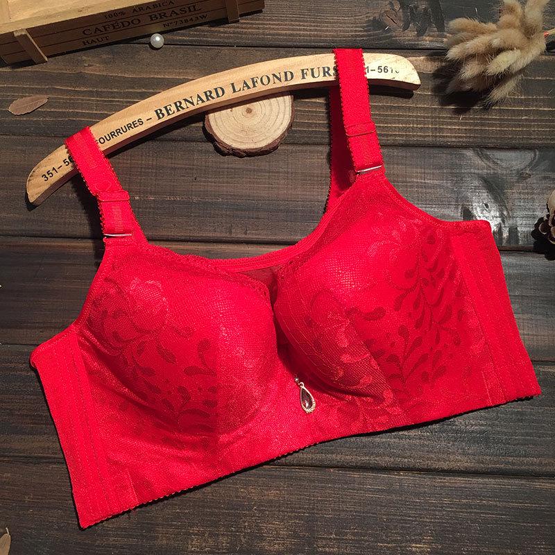 Sexy Large Size Bra Full Cup Bustier Gathered Underwear Anti-glare Thin Section To Increase The Bra