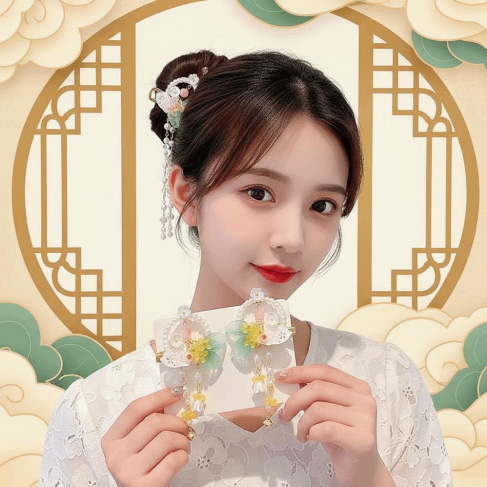 1 Pair Flowing Tassel Rabbit Tassel Hairpin Long Ribbon Ribbon Bows Hairpin Hanfu Dress Up