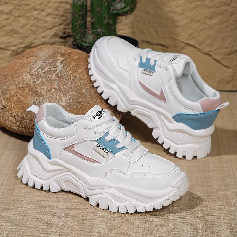 Разноцветные женские кроссовки на толстой платформе из искусственной кожи с толстой подошвой, вулканизированные туфли для женщин больших размеров со шнуровкой, повседневные туфли для папы