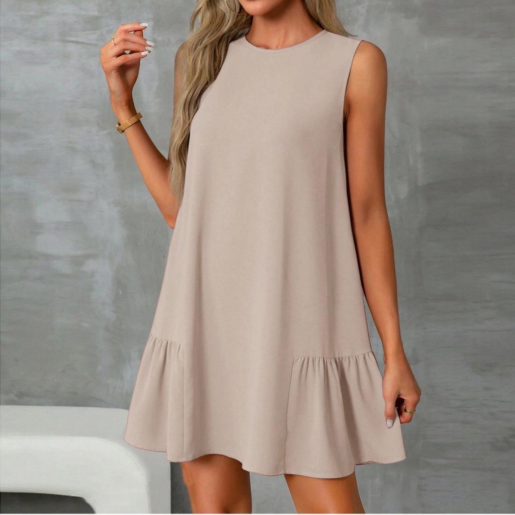 Женские модные повседневные платья без рукавов с круглым вырезом и оборками