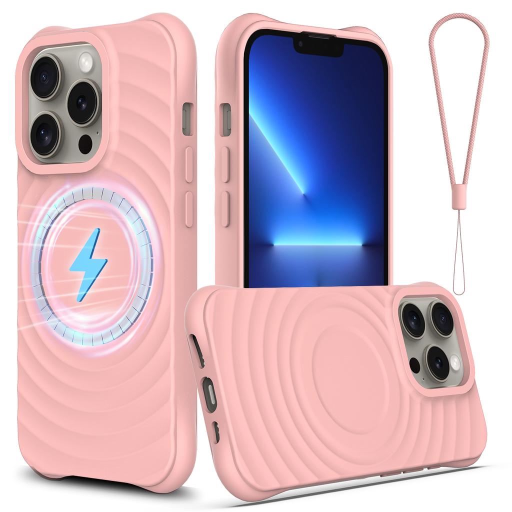 Для iPhone 13 Pro Max Магнитный чехол Текстурированный чехол из жидкого силикона для телефона с ремешком