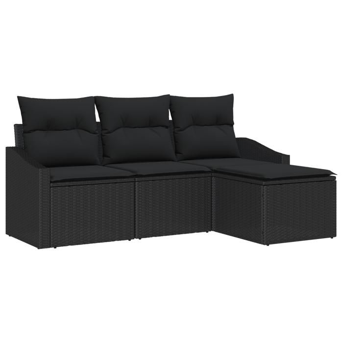 VidaXL 4-Piece Garden Sofa Set with Cushions Poly Rattan Black 3355342