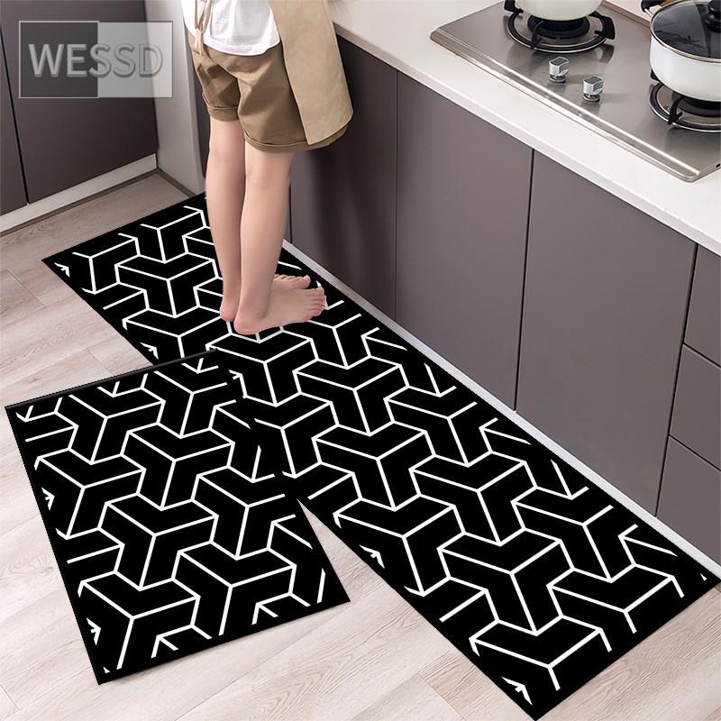 Черно-белые геометрические кухонные ковры и коврики, нескользящие 40x60 см, 40x120 см, простые наборы ковриков для ванной комнаты, 2 предмета, коврик для спальни