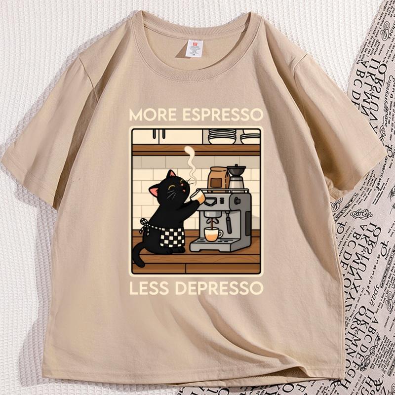 Vintage Cat Coffee Tshirt Funny Graphic Tee Unisex Women Causal Shortsleeve Unisex T Shirts Soft Breathable Cotton Clothes Tops