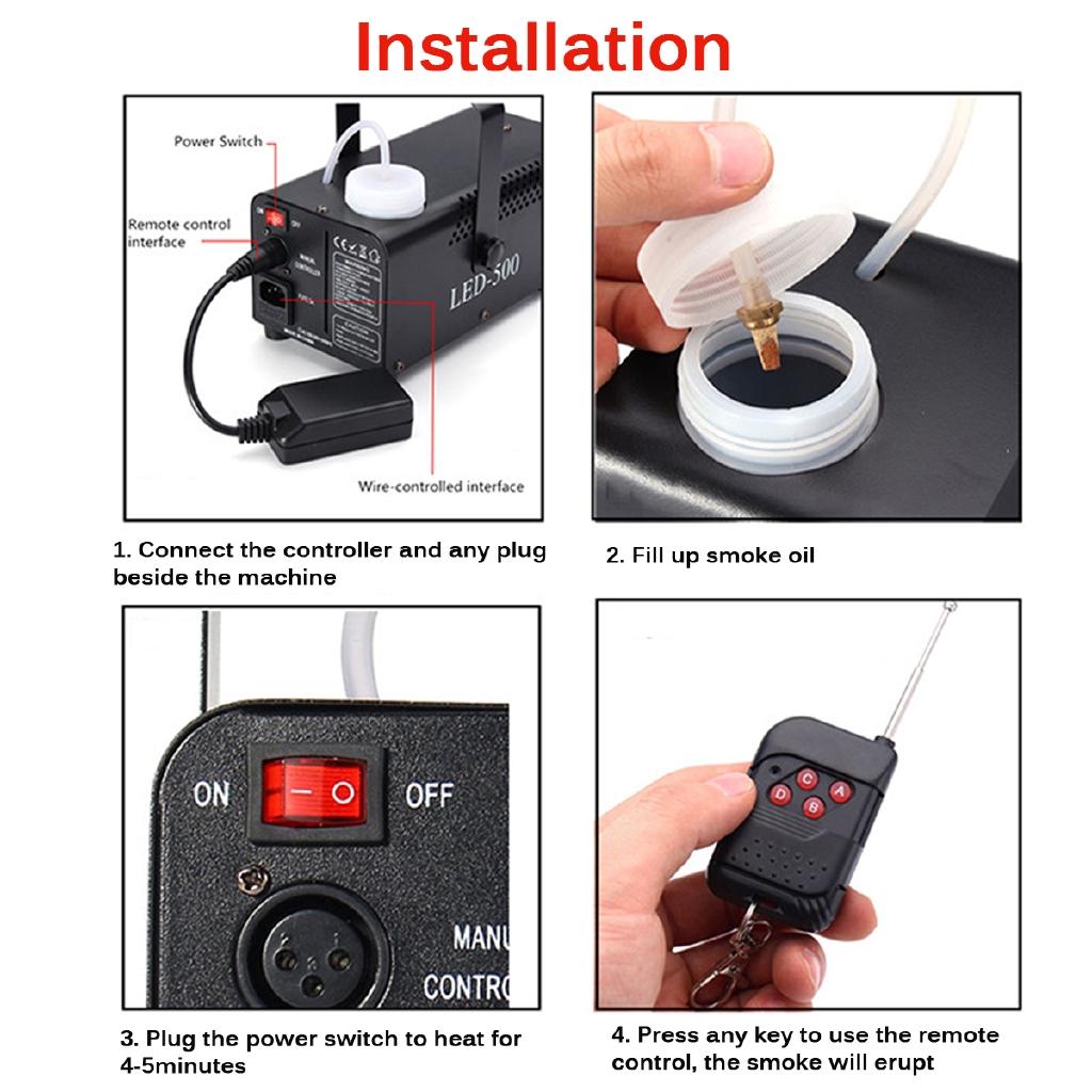 AC110-240V 500W Disco Colorful Smoke Machine Mini LED Remote Fogger Ejector Dj Christmas Party Stage Light Fog Machine