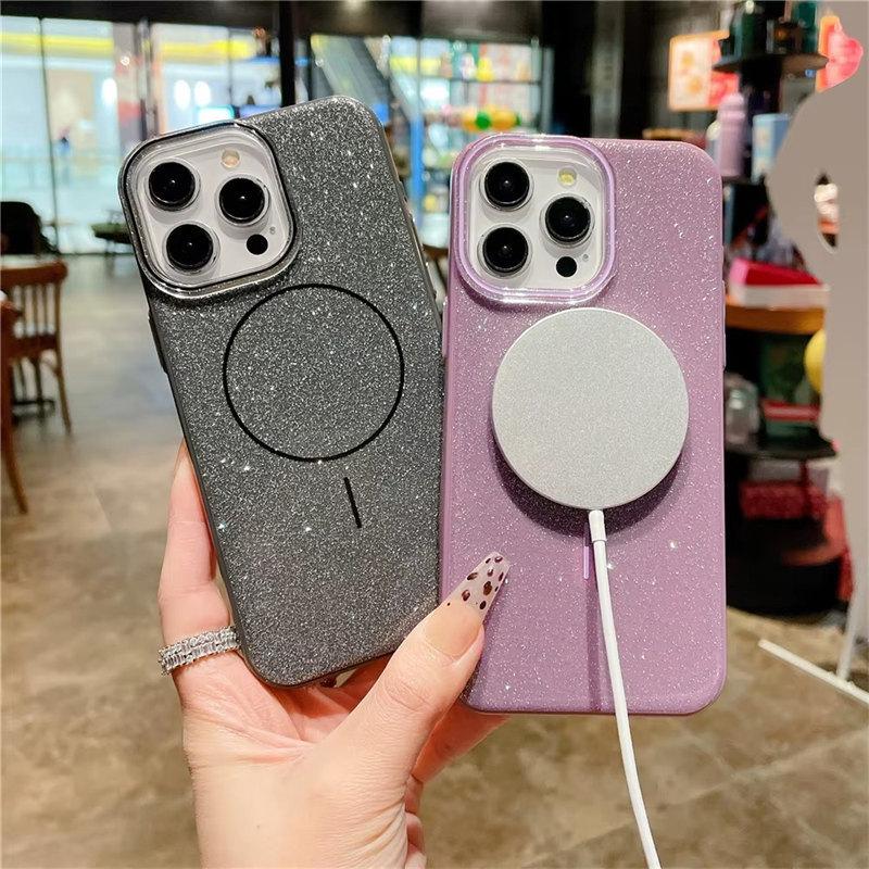 Роскошный блестящий чехол Magsafe Magnetic Case для iPhone 16 13 15 14 Pro Max Wireless Charge Мягкий силиконовый противоударный чехол