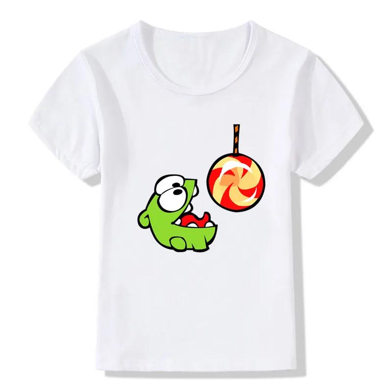 Новая детская футболка для мальчиков Горячая игра Cut The Rope Om Nom Лягушка Детские футболки Кавайный мультфильм Малыш Мальчик Девочка Футболка Забавные Детские Топы