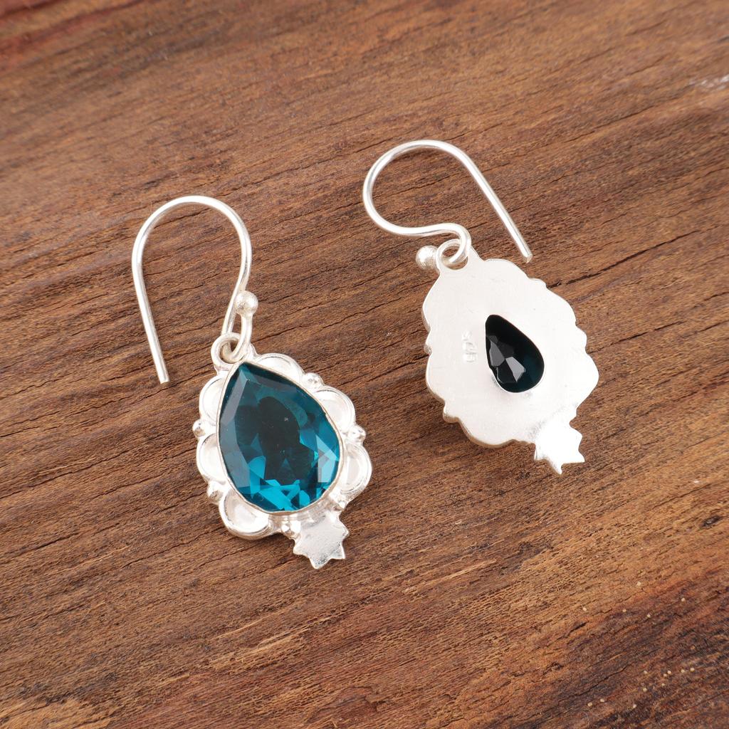 Апатит Ювелирные изделия из серебра ручной работы, Серьги из стерлингового серебра 925 пробы, Красивые ювелирные изделия с драгоценными камнями ручной работы, Серьги с апатитом для нее
