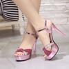Мода Лето Новая Мода Женские Сандалии Платформа Пайетки Бант Открытый Носок Супер Высокий Каблук Сандалии Женские Клубные Туфли на Каблуке