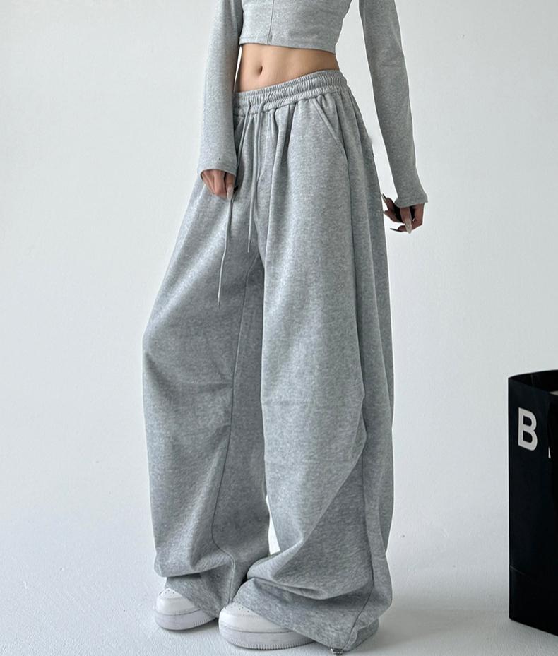 Женские серые широкие брюки, повседневные спортивные брюки с высокой талией, свободные длинные брюки, прямые брюки