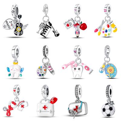 100% стерлингового серебра 925 пробы гитара музыкант художник доктор карьера шарм бусина подходит 925 оригинальный браслет DIY сувенир ювелирные изделия