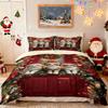 3pcs Red Christmas Cat Print Coreless Duvet Set, Multi Size Bedroom, Holiday Bedding, Holiday Decorations, Machine Washable