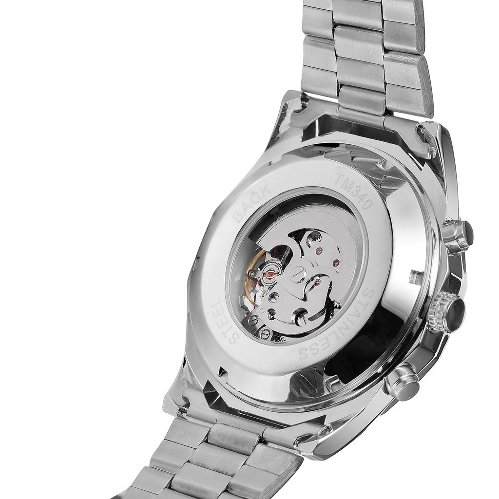 T-winner Men's Fashion Casual Glow-in-the-dark Skull Hollow Out Automatic Mechanical Watch