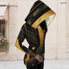 Women Plus Size Cold Shoulder Asymmetric Cutout Long Sleeve Hooded Shirt Black Gold Silver Printed
