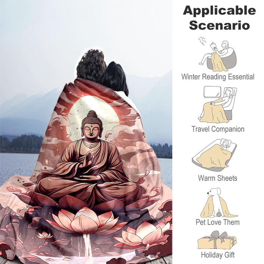 1pc Buddha Lotus Outdoor Flannel Blanket Soft Warm All-Season Throw for Sofa Bed Car Camping Office, Cozy Gift Idea1255S