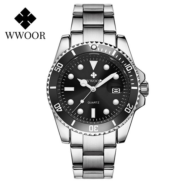 WWOOR Man's Watches Luxury Full Steel Waterproof Automatic Date Watch Men Quartz Diving Sports Wristwatch Relogio Masculino