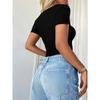 Женская футболка с коротким рукавом и квадратным вырезом, облегающая, с вырезом на пупке