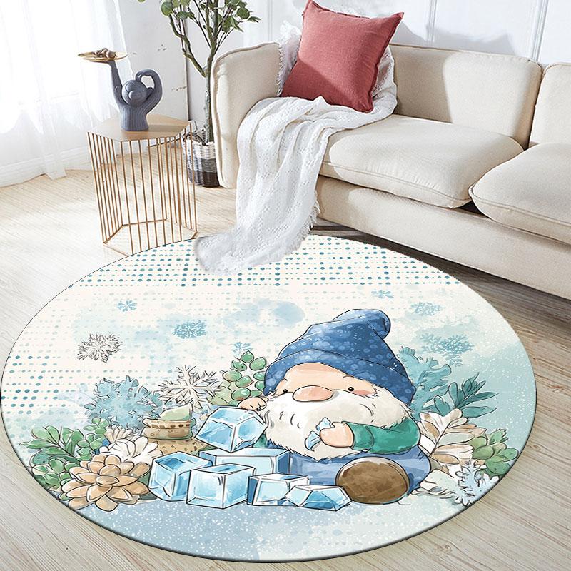 Cartoon Snowman pattern round rug,Carpet Rug for Living Room Bedroom Playroom ,Non-slip Floor Mat,Holiday Gifts and Birthday Gifts.