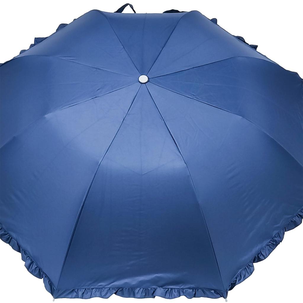 Rose Sangyo RIC 55cm Folding Jump UV 61553602 Umbrella, Sun/Rain/Sun Protection, Protection, Windproof, Ruffled, Navy,