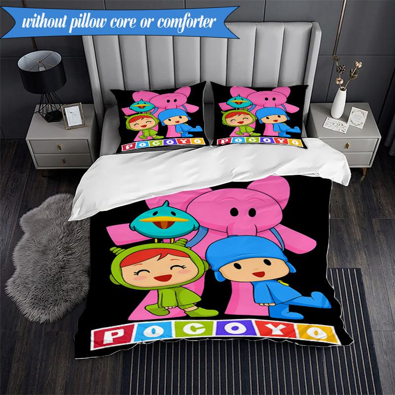 3PCS Pocoyo's Colorful Adventure Bedding Set 2D Printing (Includes 1 Duvet Cover + 2 Pillowcases Coreless), Bedroom decor,Fan gift