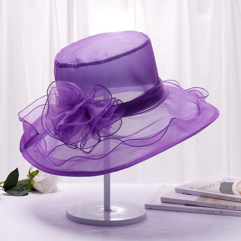 Fashion summer organza hat women flower UV protection beach gauze hat sunshade big brim hat